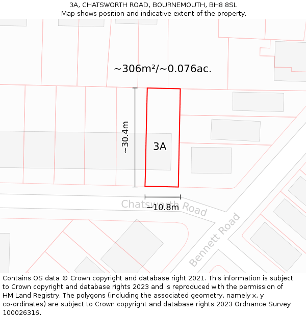 3A, CHATSWORTH ROAD, BOURNEMOUTH, BH8 8SL: Plot and title map
