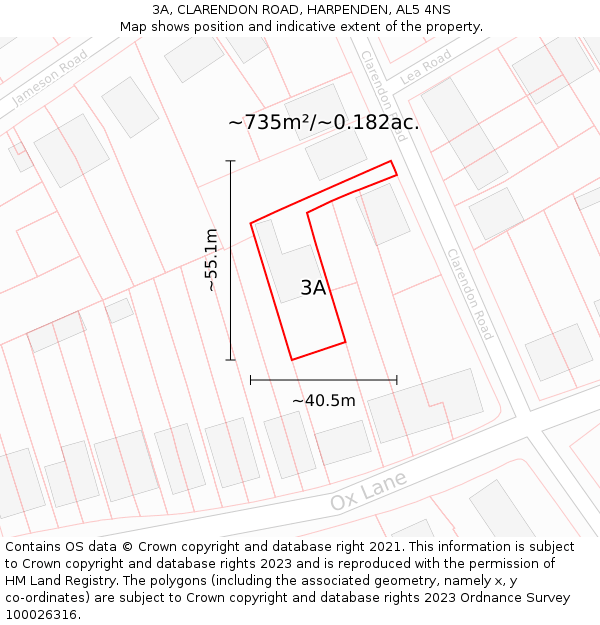 3A, CLARENDON ROAD, HARPENDEN, AL5 4NS: Plot and title map