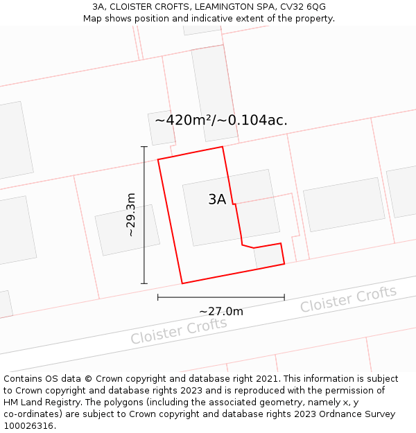 3A, CLOISTER CROFTS, LEAMINGTON SPA, CV32 6QG: Plot and title map