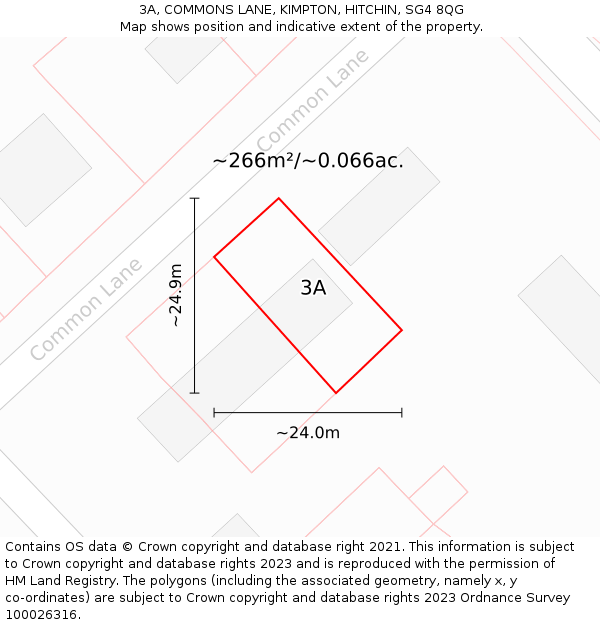 3A, COMMONS LANE, KIMPTON, HITCHIN, SG4 8QG: Plot and title map
