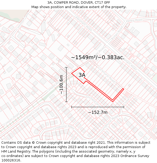 3A, COWPER ROAD, DOVER, CT17 0PF: Plot and title map