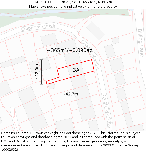 3A, CRABB TREE DRIVE, NORTHAMPTON, NN3 5DR: Plot and title map
