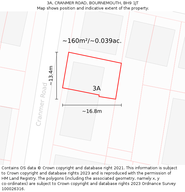 3A, CRANMER ROAD, BOURNEMOUTH, BH9 1JT: Plot and title map