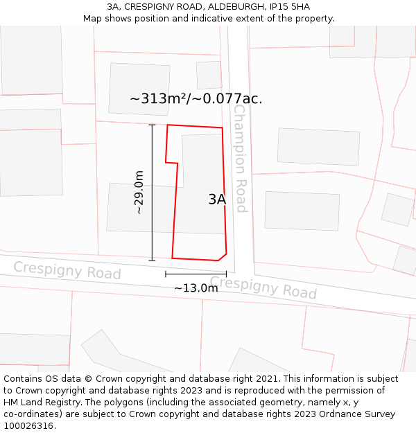 3A, CRESPIGNY ROAD, ALDEBURGH, IP15 5HA: Plot and title map
