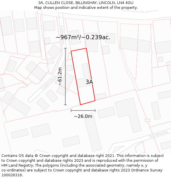 3A, CULLEN CLOSE, BILLINGHAY, LINCOLN, LN4 4GU: Plot and title map