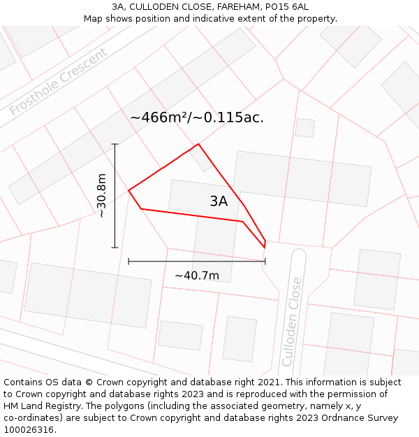 3A, CULLODEN CLOSE, FAREHAM, PO15 6AL: Plot and title map