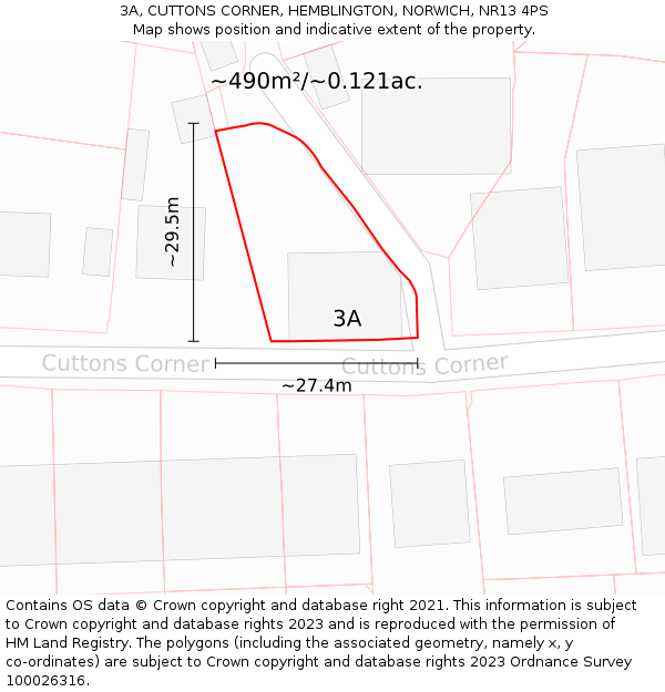 3A, CUTTONS CORNER, HEMBLINGTON, NORWICH, NR13 4PS: Plot and title map