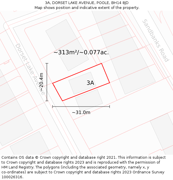 3A, DORSET LAKE AVENUE, POOLE, BH14 8JD: Plot and title map