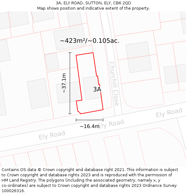 3A, ELY ROAD, SUTTON, ELY, CB6 2QD: Plot and title map