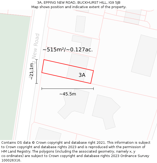 3A, EPPING NEW ROAD, BUCKHURST HILL, IG9 5JB: Plot and title map