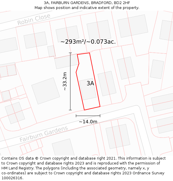 3A, FAIRBURN GARDENS, BRADFORD, BD2 2HF: Plot and title map