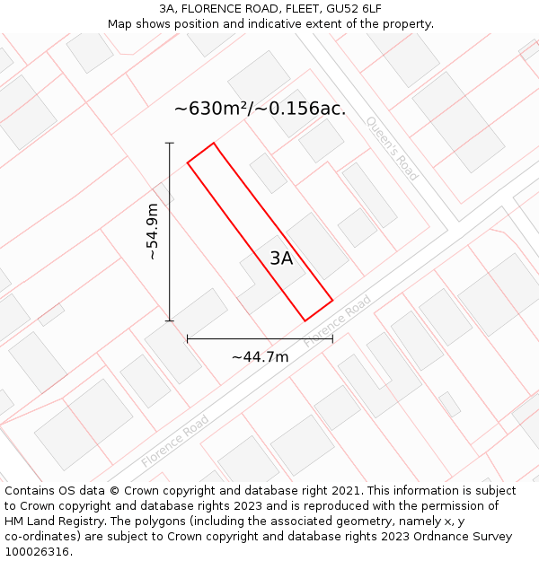 3A, FLORENCE ROAD, FLEET, GU52 6LF: Plot and title map