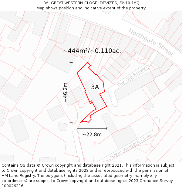 3A, GREAT WESTERN CLOSE, DEVIZES, SN10 1AQ: Plot and title map