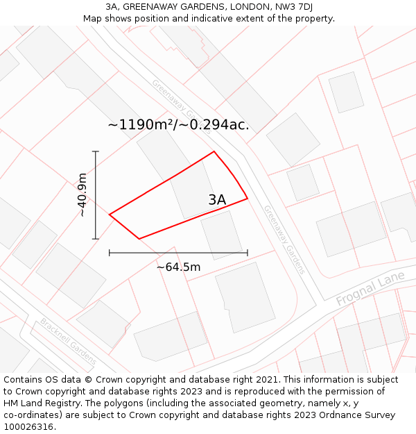 3A, GREENAWAY GARDENS, LONDON, NW3 7DJ: Plot and title map