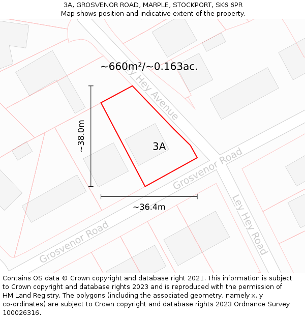 3A, GROSVENOR ROAD, MARPLE, STOCKPORT, SK6 6PR: Plot and title map
