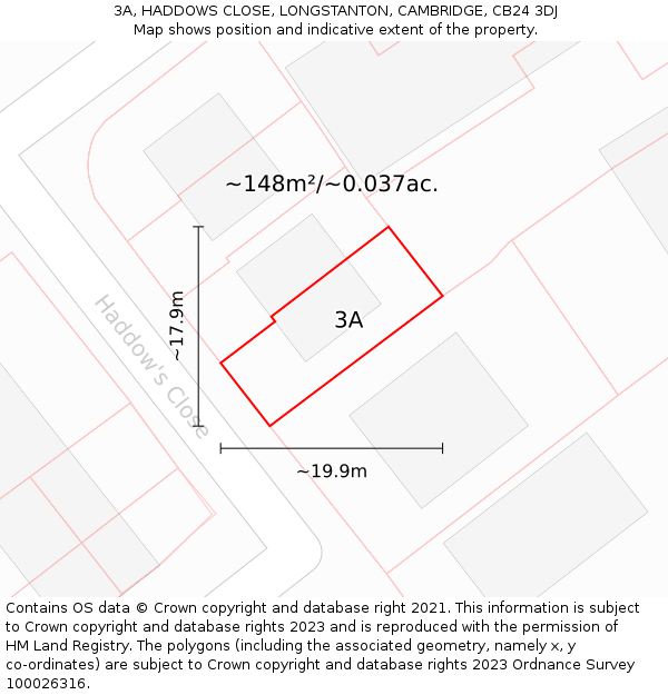 3A, HADDOWS CLOSE, LONGSTANTON, CAMBRIDGE, CB24 3DJ: Plot and title map