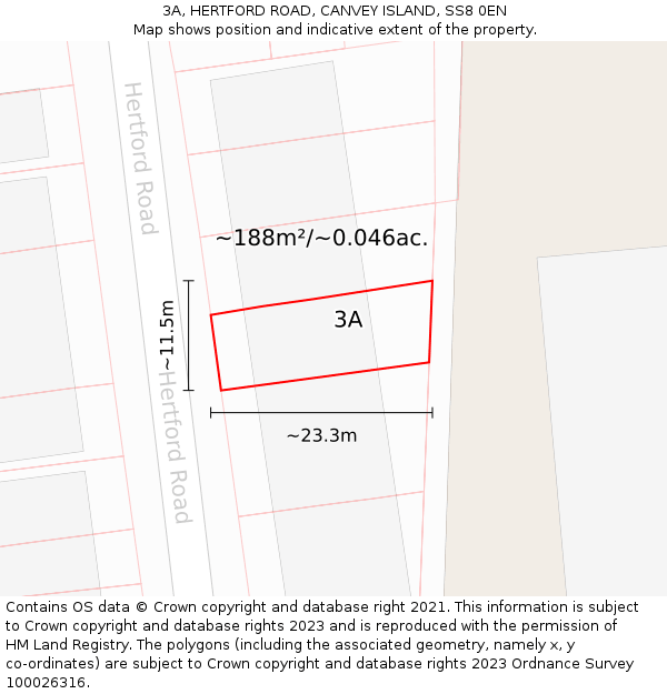 3A, HERTFORD ROAD, CANVEY ISLAND, SS8 0EN: Plot and title map