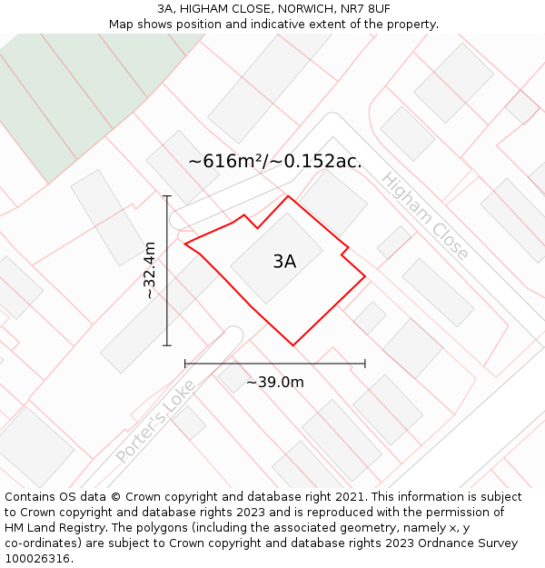 3A, HIGHAM CLOSE, NORWICH, NR7 8UF: Plot and title map