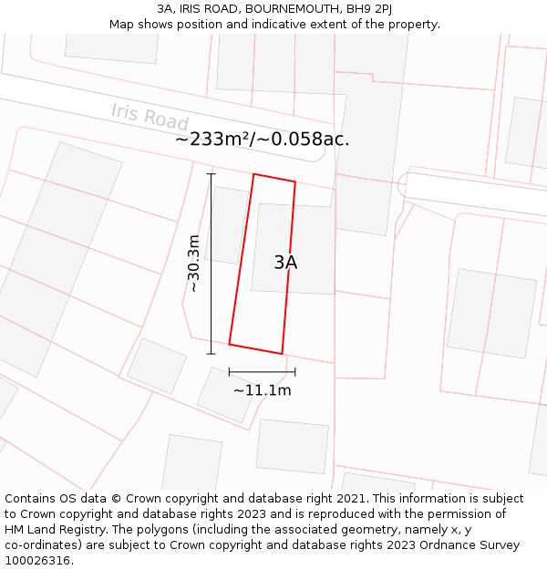3A, IRIS ROAD, BOURNEMOUTH, BH9 2PJ: Plot and title map