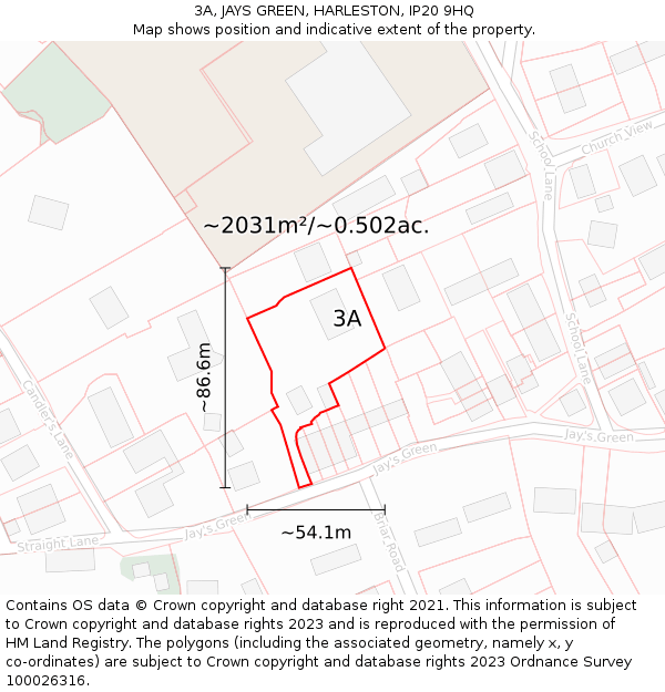 3A, JAYS GREEN, HARLESTON, IP20 9HQ: Plot and title map