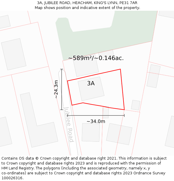 3A, JUBILEE ROAD, HEACHAM, KING'S LYNN, PE31 7AR: Plot and title map