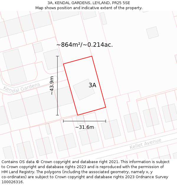 3A, KENDAL GARDENS, LEYLAND, PR25 5SE: Plot and title map