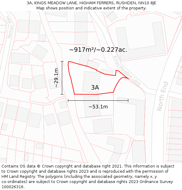 3A, KINGS MEADOW LANE, HIGHAM FERRERS, RUSHDEN, NN10 8JE: Plot and title map