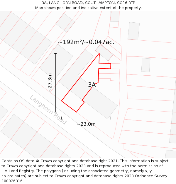 3A, LANGHORN ROAD, SOUTHAMPTON, SO16 3TP: Plot and title map