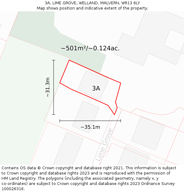3A, LIME GROVE, WELLAND, MALVERN, WR13 6LY: Plot and title map