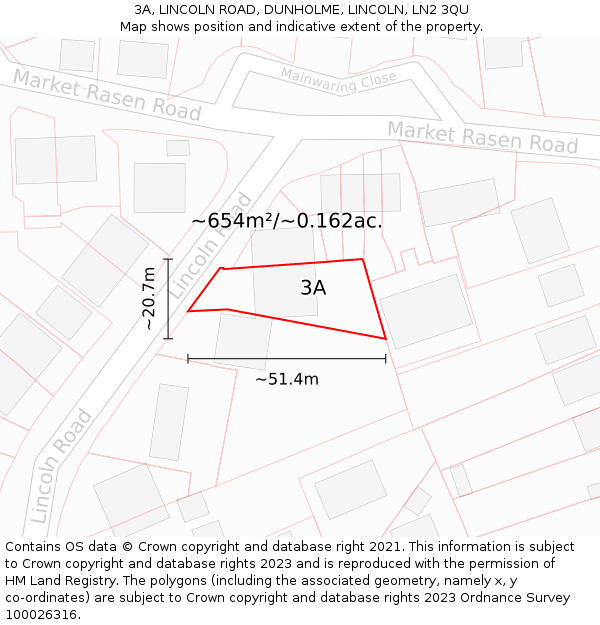 3A, LINCOLN ROAD, DUNHOLME, LINCOLN, LN2 3QU: Plot and title map