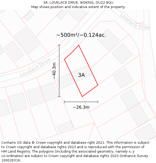3A, LOVELACE DRIVE, WOKING, GU22 8QU: Plot and title map