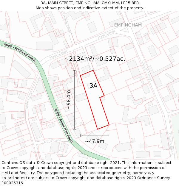 3A, MAIN STREET, EMPINGHAM, OAKHAM, LE15 8PR: Plot and title map