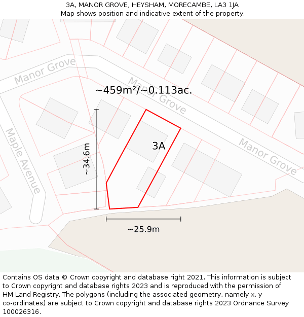 3A, MANOR GROVE, HEYSHAM, MORECAMBE, LA3 1JA: Plot and title map