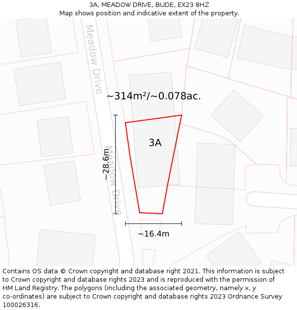 3A, MEADOW DRIVE, BUDE, EX23 8HZ: Plot and title map