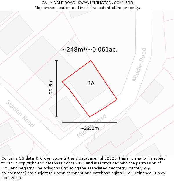3A, MIDDLE ROAD, SWAY, LYMINGTON, SO41 6BB: Plot and title map