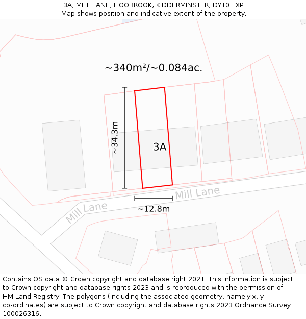 3A, MILL LANE, HOOBROOK, KIDDERMINSTER, DY10 1XP: Plot and title map