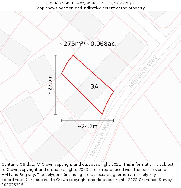 3A, MONARCH WAY, WINCHESTER, SO22 5QU: Plot and title map
