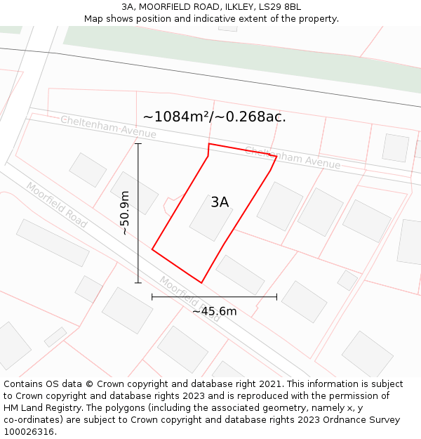 3A, MOORFIELD ROAD, ILKLEY, LS29 8BL: Plot and title map