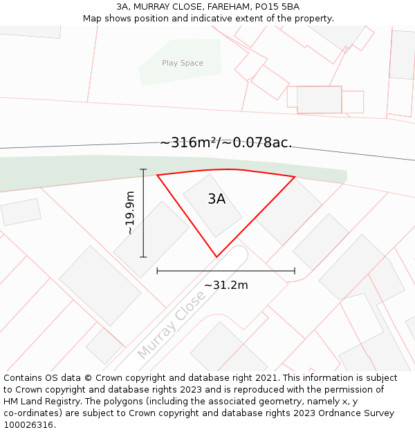 3A, MURRAY CLOSE, FAREHAM, PO15 5BA: Plot and title map