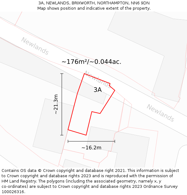 3A, NEWLANDS, BRIXWORTH, NORTHAMPTON, NN6 9DN: Plot and title map