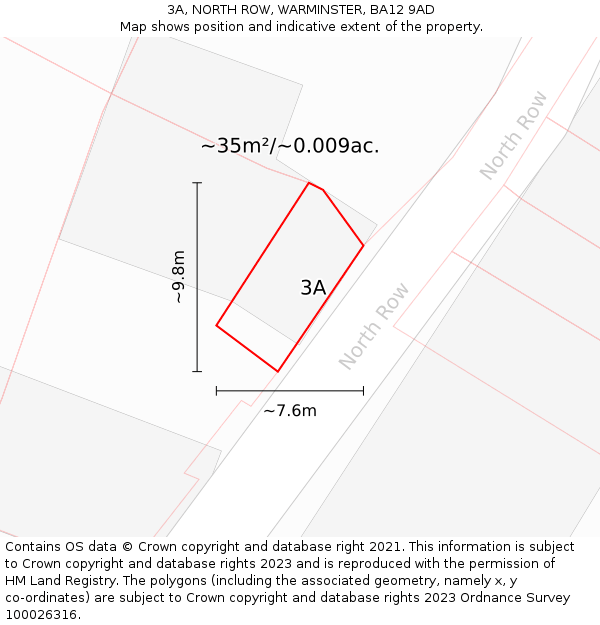 3A, NORTH ROW, WARMINSTER, BA12 9AD: Plot and title map