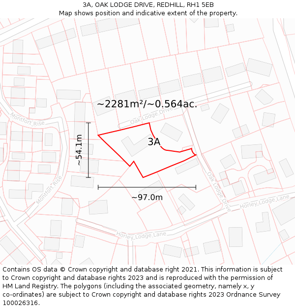 3A, OAK LODGE DRIVE, REDHILL, RH1 5EB: Plot and title map