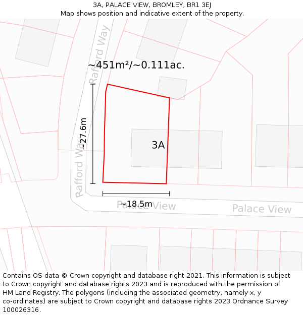 3A, PALACE VIEW, BROMLEY, BR1 3EJ: Plot and title map