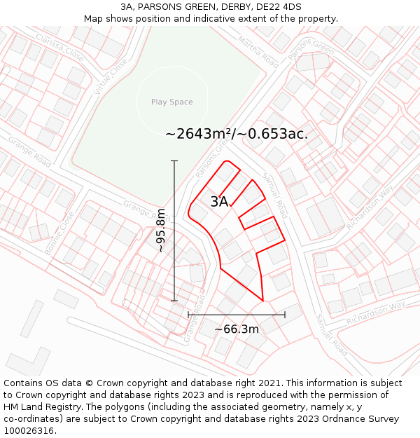 3A, PARSONS GREEN, DERBY, DE22 4DS: Plot and title map