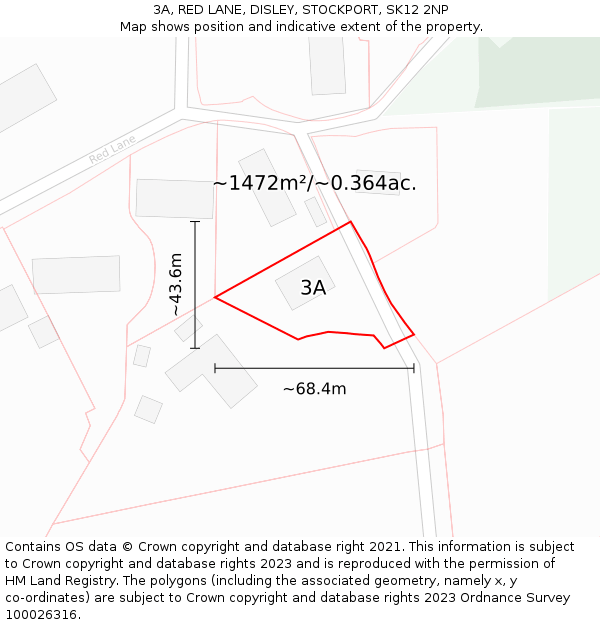 3A, RED LANE, DISLEY, STOCKPORT, SK12 2NP: Plot and title map