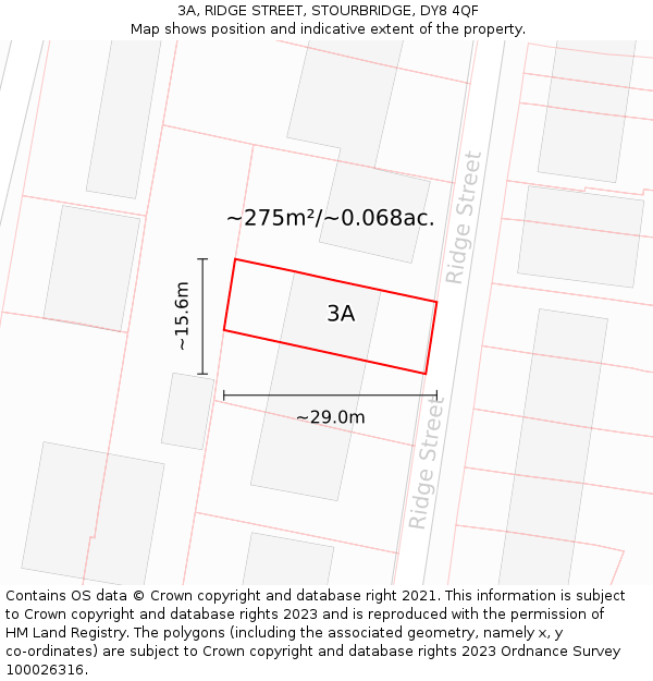 3A, RIDGE STREET, STOURBRIDGE, DY8 4QF: Plot and title map