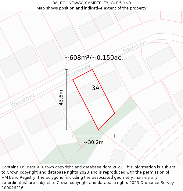 3A, ROUNDWAY, CAMBERLEY, GU15 1NR: Plot and title map