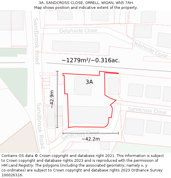 3A, SANDCROSS CLOSE, ORRELL, WIGAN, WN5 7AH: Plot and title map