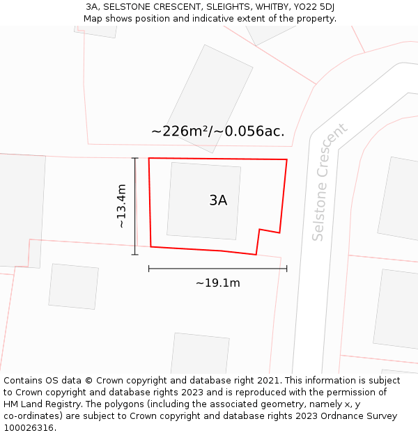 3A, SELSTONE CRESCENT, SLEIGHTS, WHITBY, YO22 5DJ: Plot and title map
