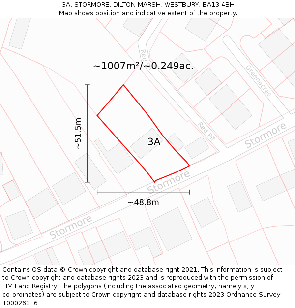 3A, STORMORE, DILTON MARSH, WESTBURY, BA13 4BH: Plot and title map